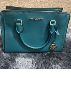 Michael Kors Turquoise Saffiano Leather Satchel with Gold Hardware